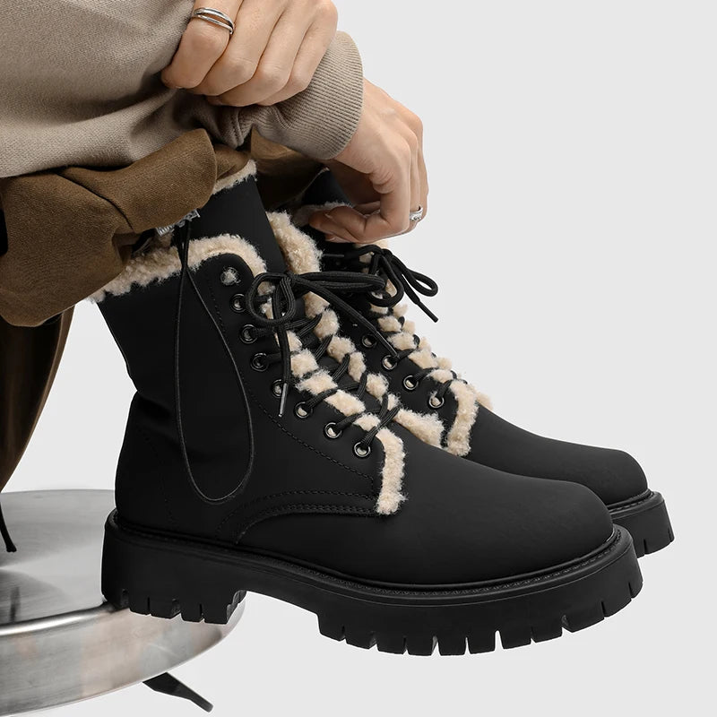 CN Fujian Warme Bequeme Schnürstiefel Leder Veloursleder - Absatz 3-5 cm Innen PU Kurzplüsch