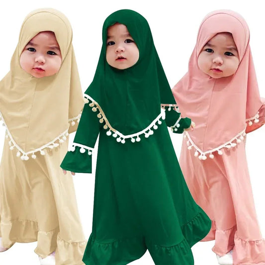 Henan EHF046 Mädchen Hijab Set Überkopf Schal - 2 Stk 110