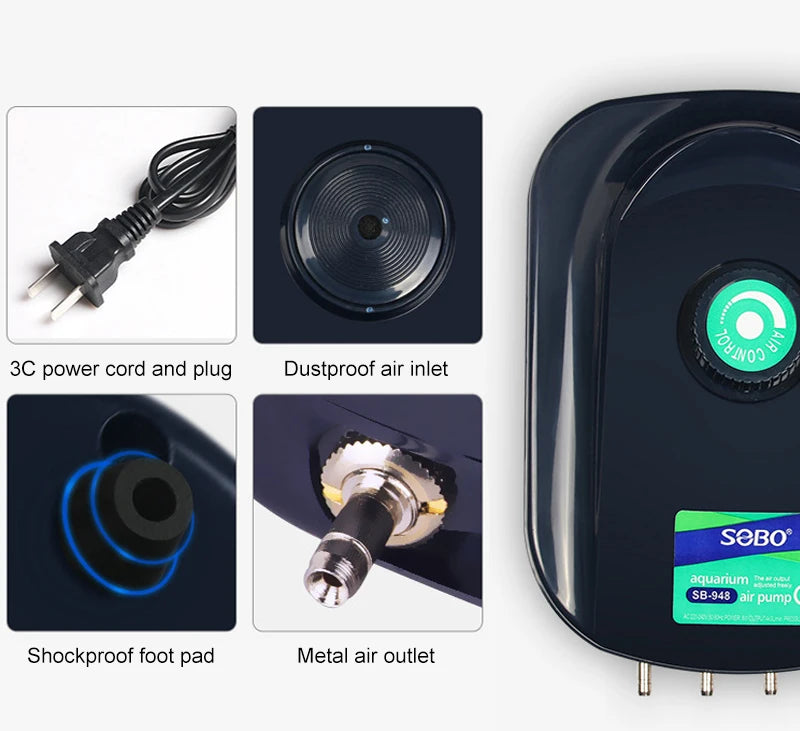 Pompă de aer silențioasă pentru acvariu TUNFAN SB988 - 12W, 220V, Ø0.5cm