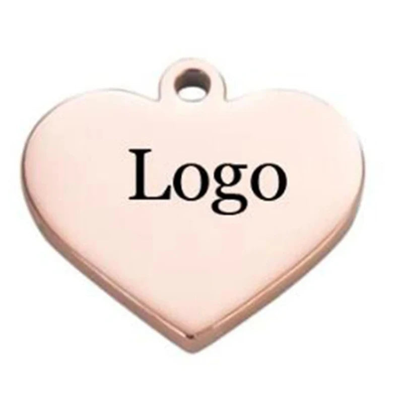 Customized Charms Stainless Steel Heart Tag Engrave Logo Letter DIY Bracelet Necklace Pendant for Jewelry Making