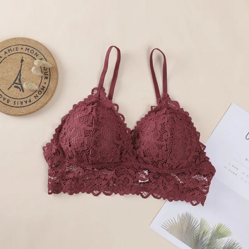 Floral Lace Bra Non-Wire Push Up Bras For Women Padded Brassiere Female Underwear elegant Lingerie V-neck Bralette Intimates