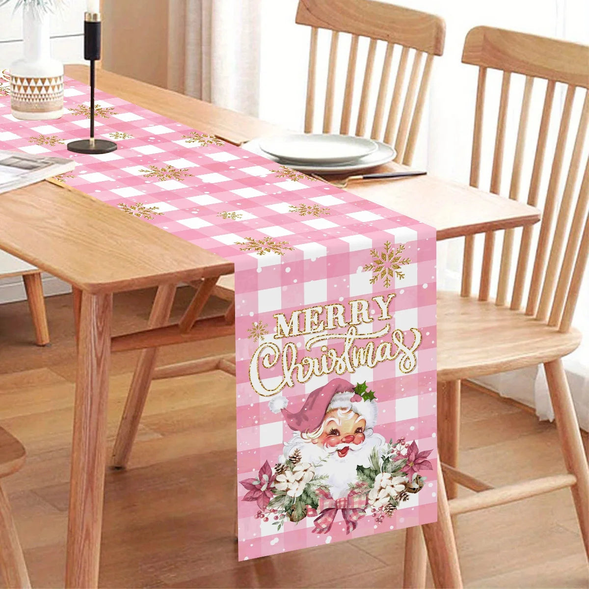 Pink Christmas Table Runner Snowman Santa Claus Merry Christmas Decorations For Home 2025 Navidad Noel Gift New year Tablecloth