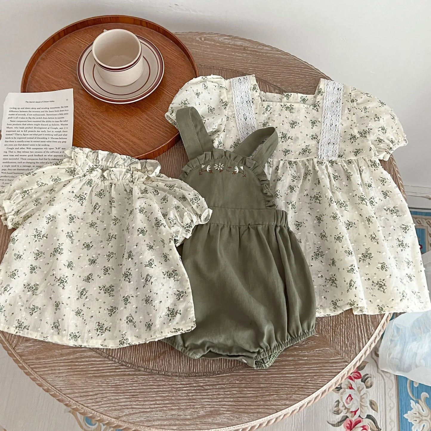 Infant Baby Girls Short Sleeve Green Printing Tops Shorts 2Pcs Clothing Sets Summer Baby Girls Children's Clothes Suit 0-3Yrs