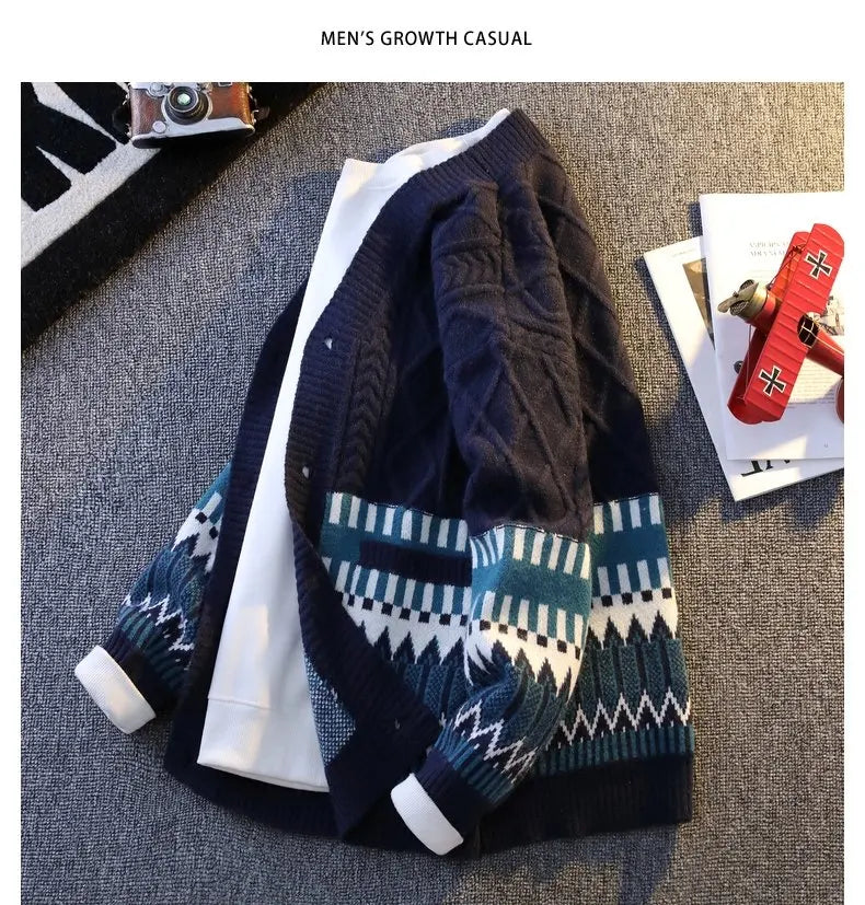 CN Zhejiang Cardigan Patchwork V-Neck - Größe M, Kaschmir