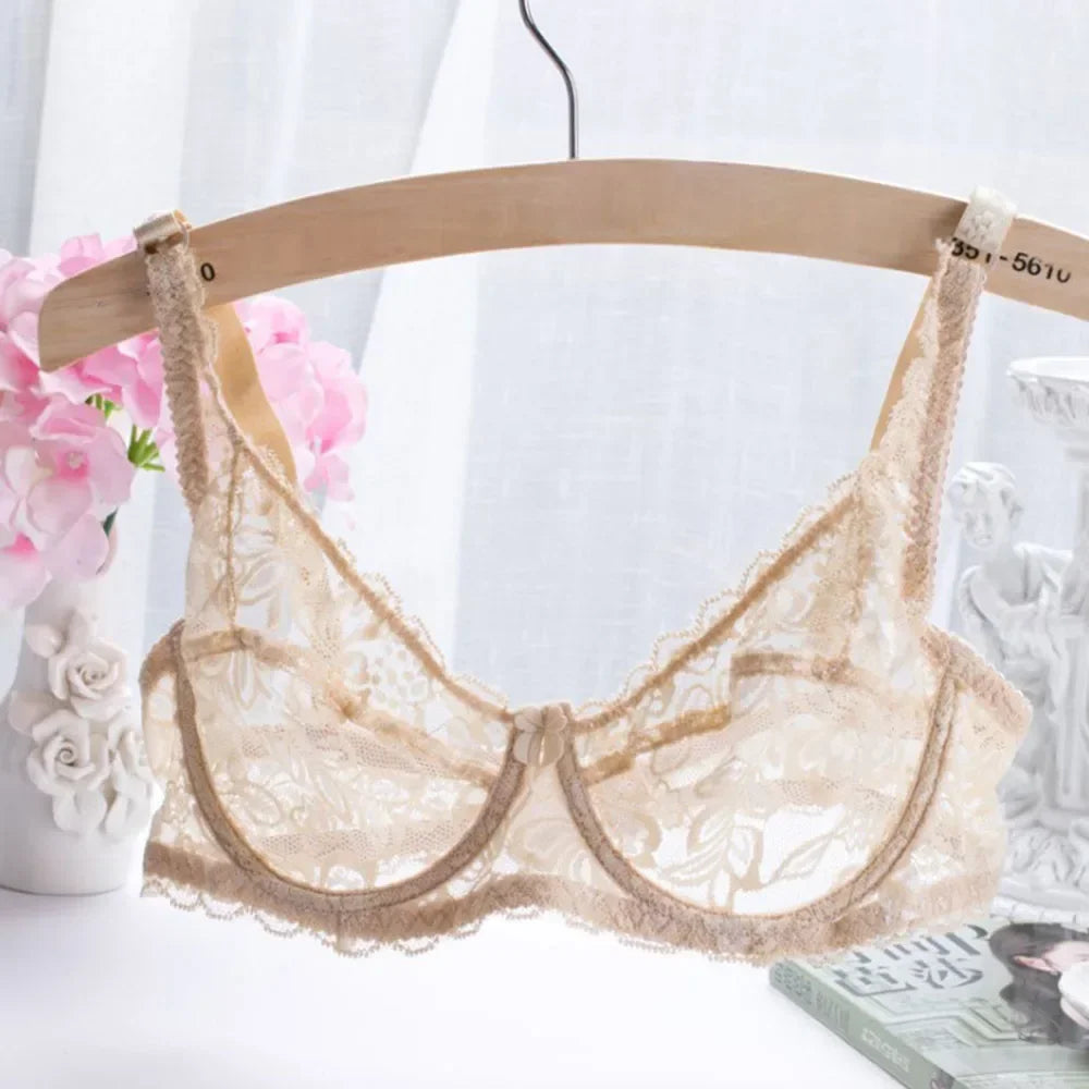 Women underwear Comfy Classic elegant Lingerie Lace Transparent elegant women's bra Solid Underwire Elastic Soft Bra Seamless calcinha