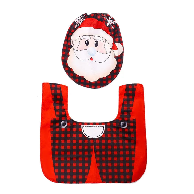 Santa Claus Snowman Toilet Two-piece Set Creative Cartoon Toilet Mat Toilet Seat Lid Cover Floor Carpet Set Christmas Decoration