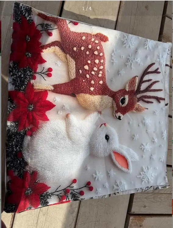 New Christmas Pillow Cases Christmas Decoration Cartoon Print Embroidered Pillow Pad Holiday Decoration Pillow Cover