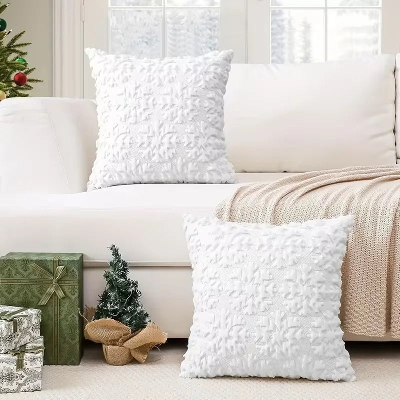 17.72x17.72 Inch Christmas Pillow Cover 3D Embroidered PlushCushion Case Zipper Snowflake SnowmanTree Pattern for Sofa Bed Decor