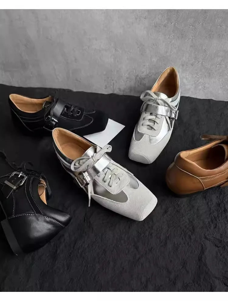 Flats Women's Sneakers Square Toe Casual Sports Shoes Brand Designer 2025 Fashion Loafers Summer Shoes New Zapatillas De Mujer