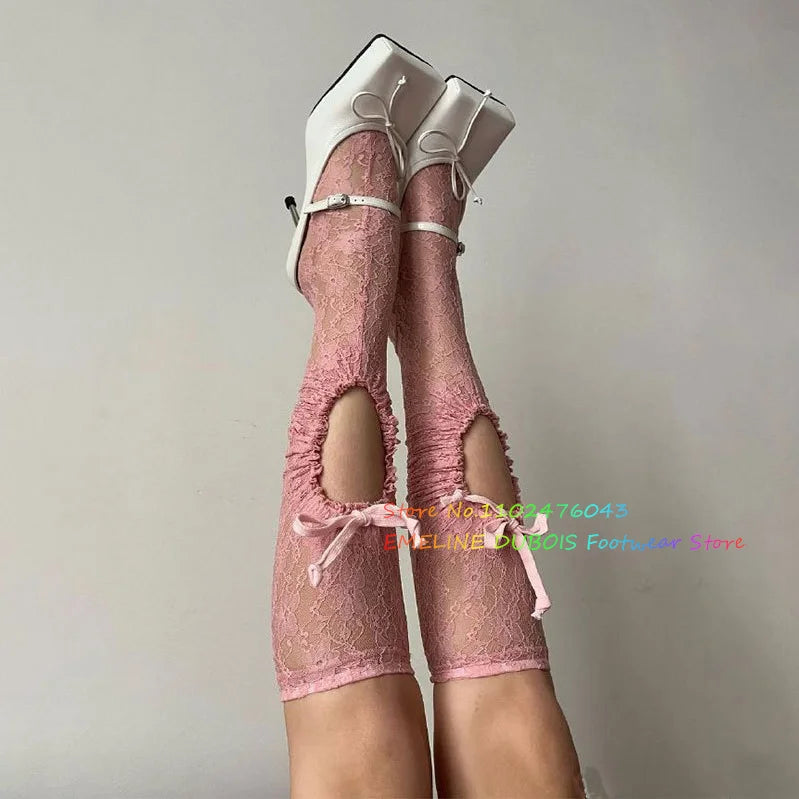 Elegant Women's Formal Shoes Square Toe Bow Tie High Heels Golden Elastic Strap Summer Vintage Mary Janes elegant Party Shoes