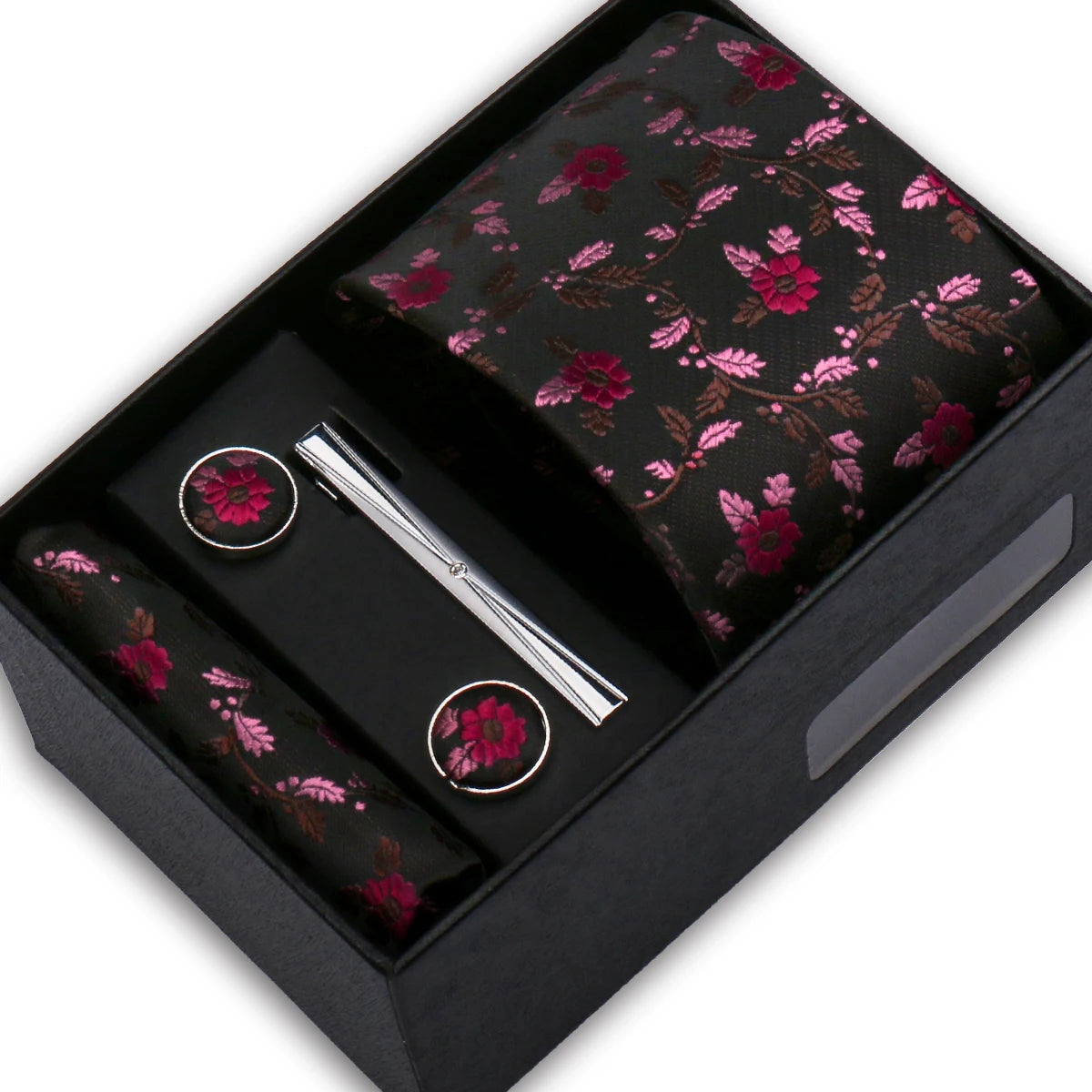 Elegant Men's Suit Necktie Gift Box Set Floral Tie Handchief Cufflinks Tie Clip 4-Piece Business Wedding Party Suit Accessories