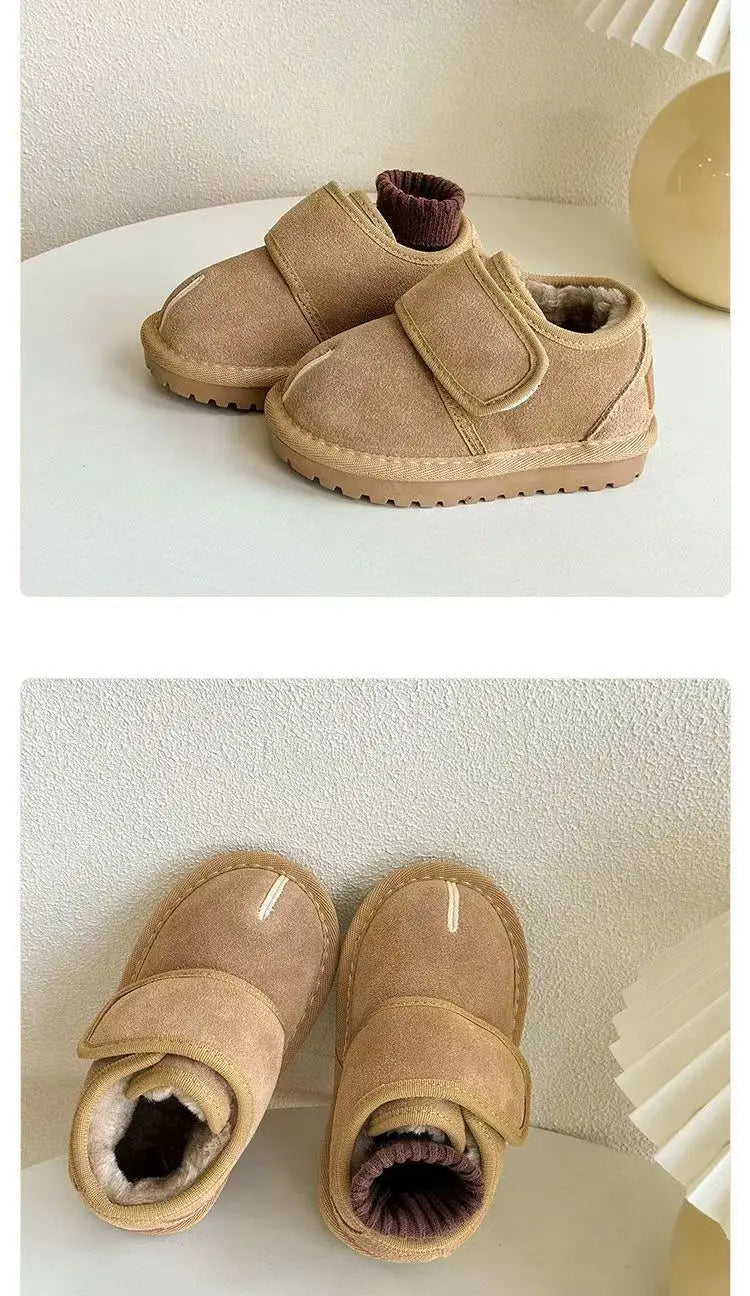 Kinder Winter Schnee Stiefel Neue 2025, Faux Wildleder Warme Plüsch Baumwolle Schuhe Jungen Mode Anti-slip Gummi Sohle mädchen Stiefeletten