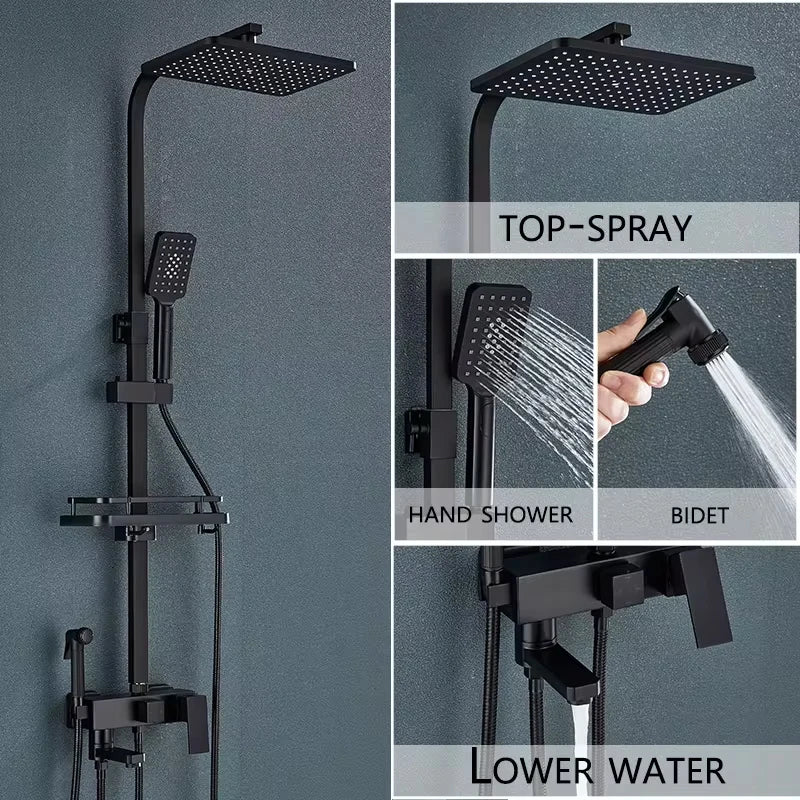 Duscharmatur Set - Schwarz Chrome ABS Duschmischer Kran Drehbar 15cm Auslauf Regendusche