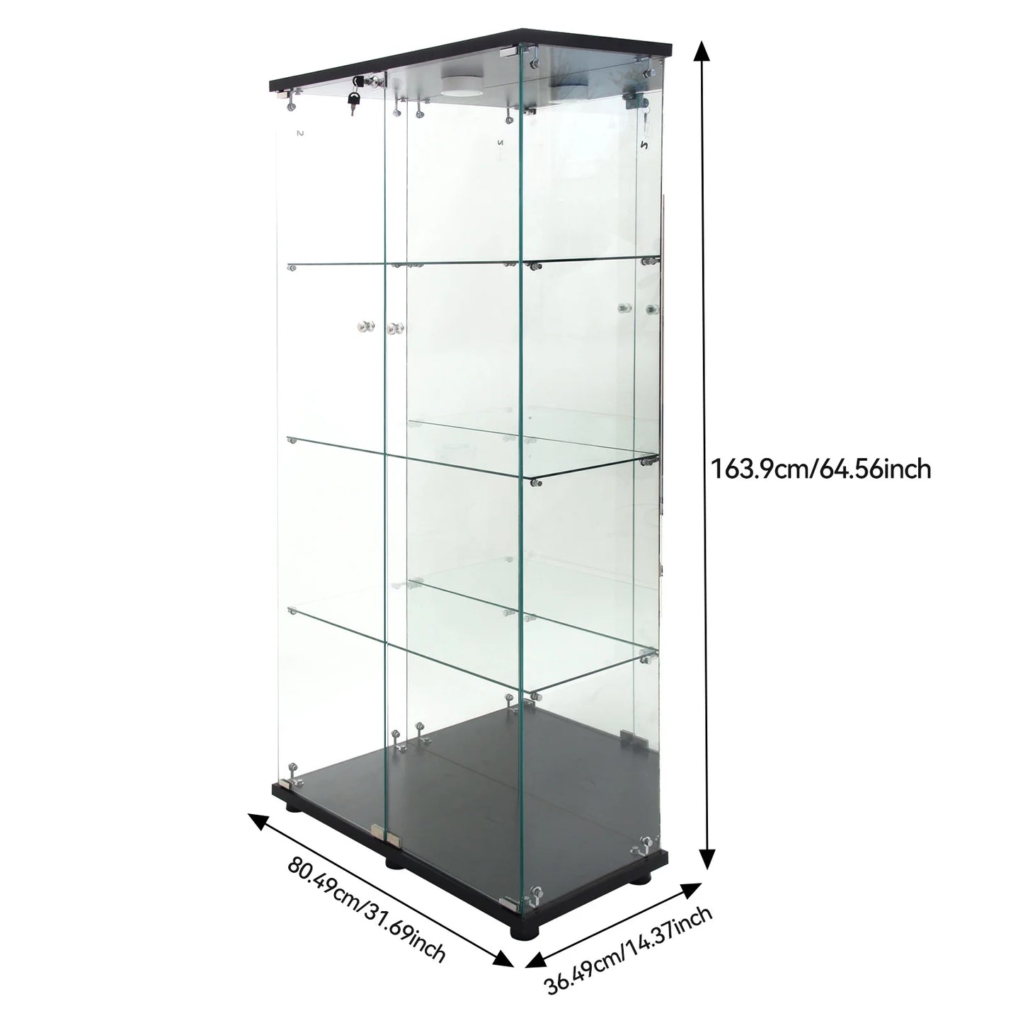 Rosahqnda Glasvitrine LED Beleuchtung 4 Regale 2 Türen 80x36x164 cm