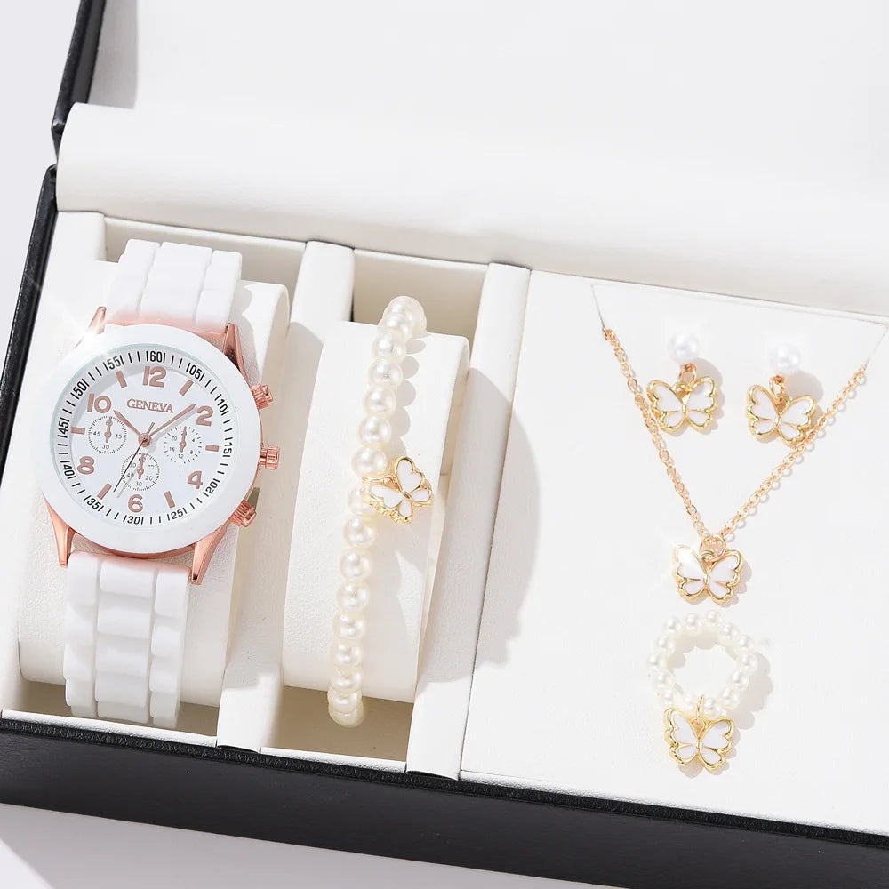 Luxus Set Elegantes Schmuckset - Uhr Ring Kette Ohrringe