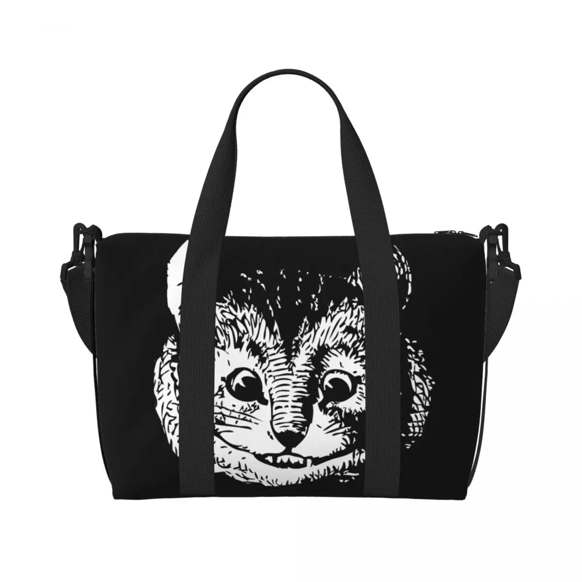 Custom Cheshire Cat Beach Tote Bag for Women We're All Mad Here Cat Big Compartment Gym Beach Travel Bags