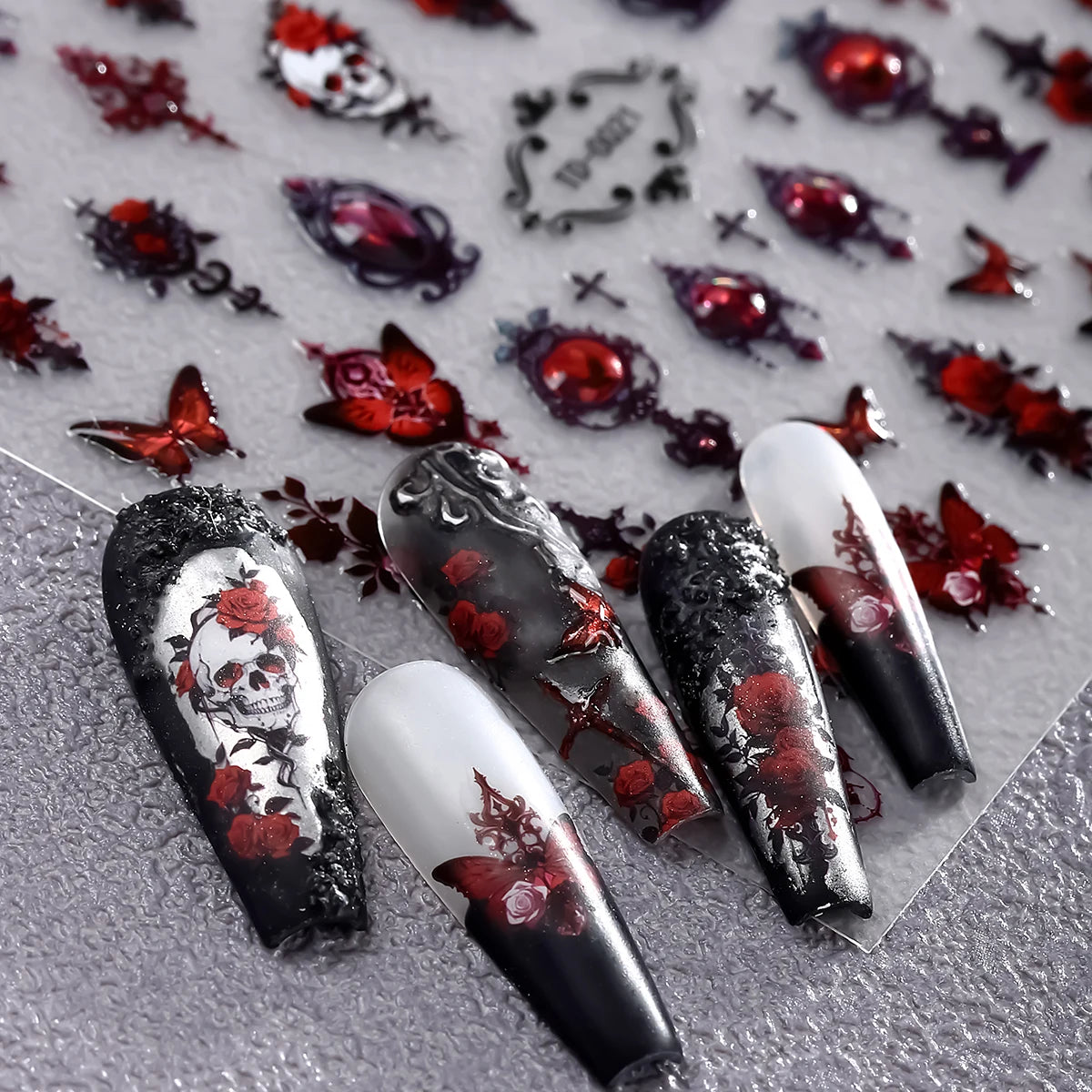 2Stk 5D Gothic Nagelsticker-Selbstklebend 2 Stk 3 x 1,5 cm