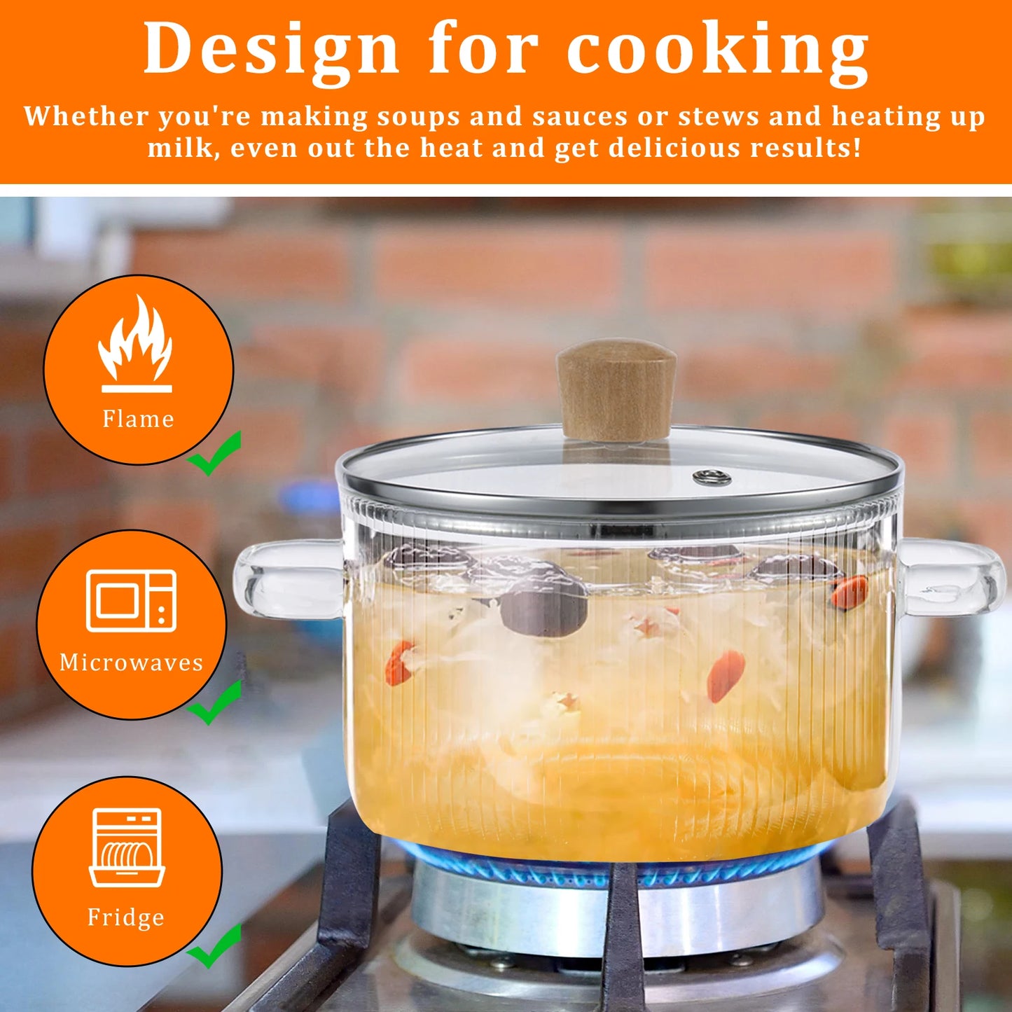 Transparent Soup Pot Heat Resistant High Borosilicate Glass Dual Handles Nonstick Glass Saucepan With Cover Kitchen Cooking Tool