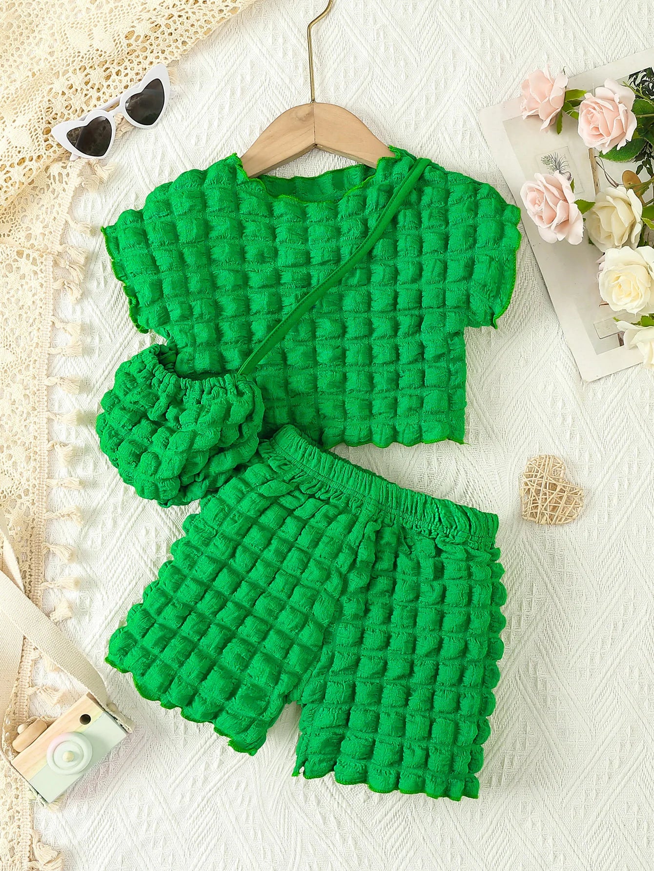 Kids Clothes Girls Outfit Sets Short Sleeve Top & Cute Shorts 3 Pcs Set Holiday Summer Baby Girl's Suit For 3 4 5 6 7 8 Years