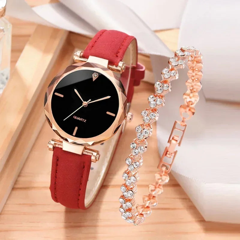 Uhren-Armband-Set 2025: 2PCS Luxury-Rhinestone - Fashion Bracelet Collection
