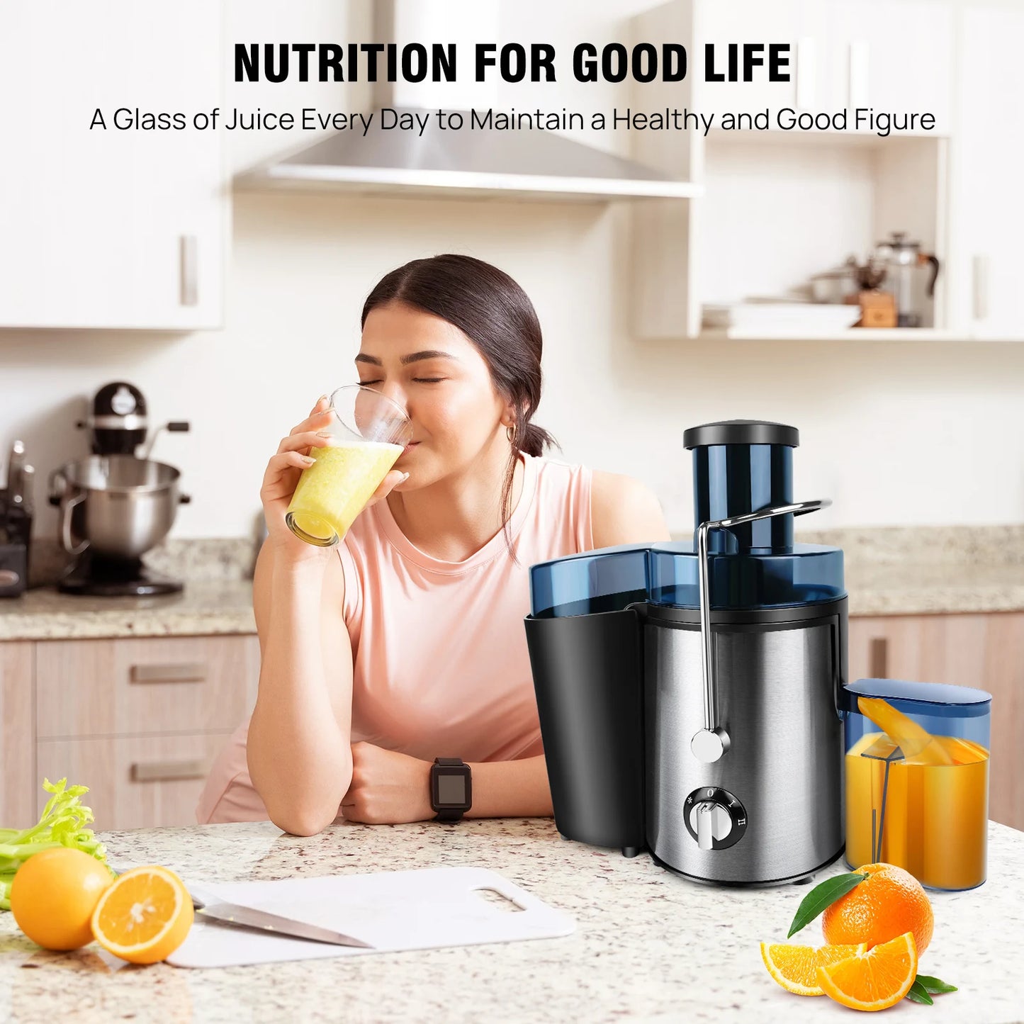900W Zentrifugal-Saftor - Für ganze Früchte und Gemüse, 65mm breite Öffnung, 2 Geschwindigkeiten, 500ml Kapazität