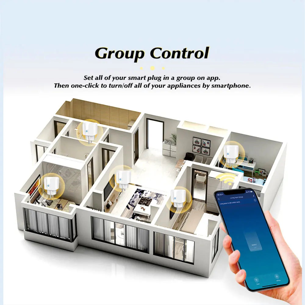 Tuya 16A/20A Smart Plug WiFi - 85–220V EU Steckdose, Kompakt Bauform