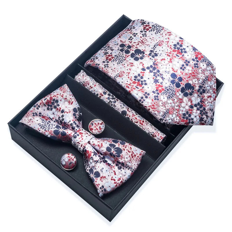 Men's Tie Pin cuff square bow Tie with pocket square cufflinks Set Paisley Men's Business Wedding Suit Accessories 6-piece set