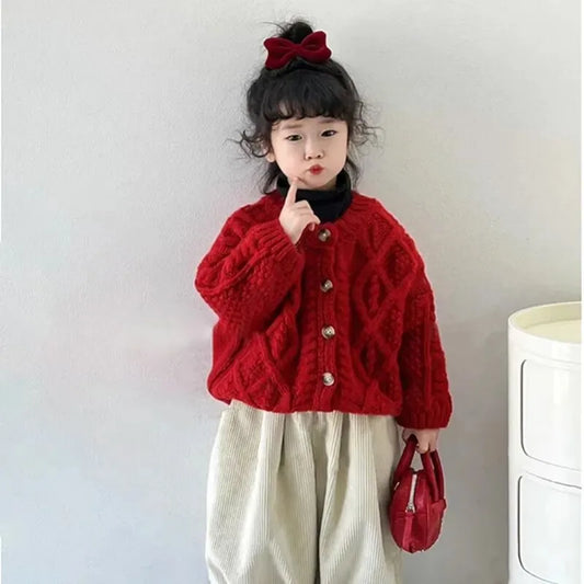 BabyStyle Strickjacke Mädchen Rundhals - Rot Gr.3-6 Unisex