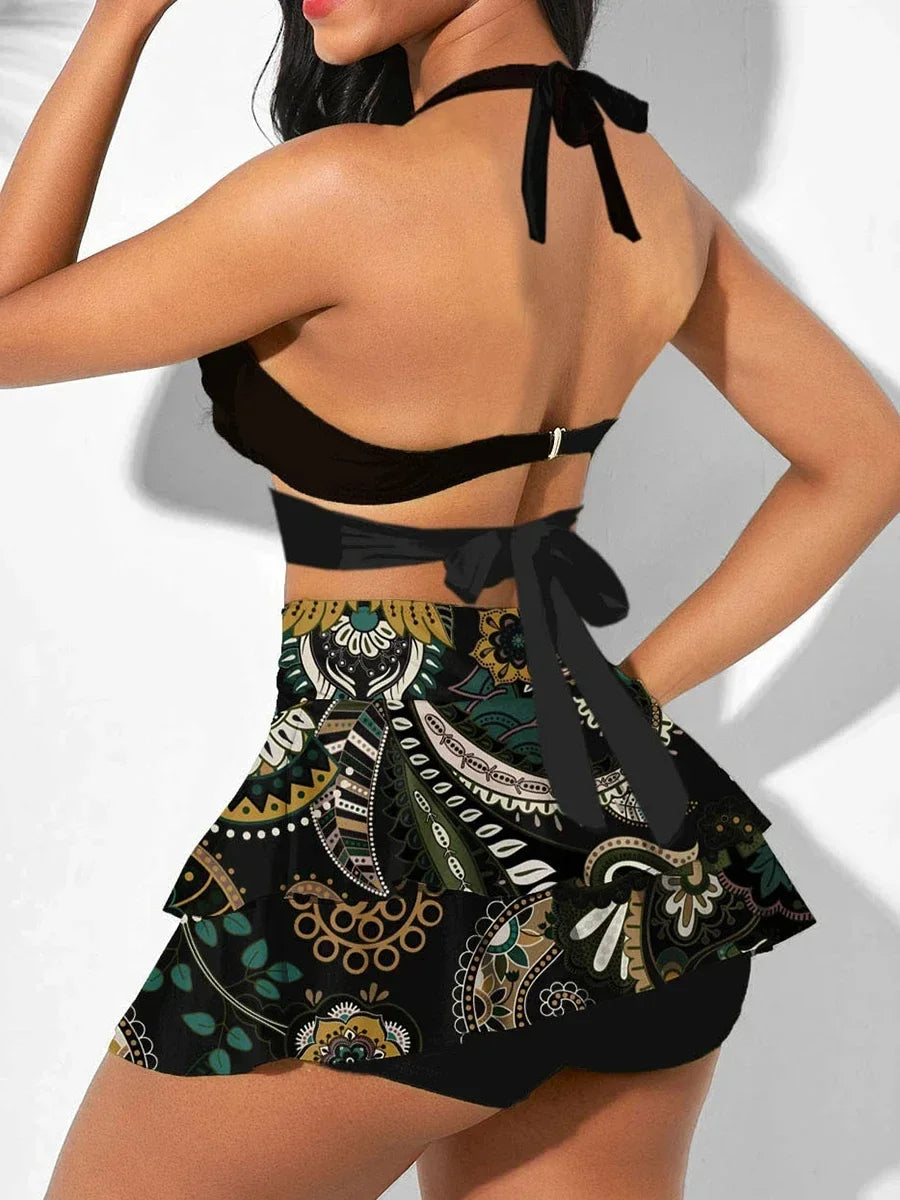 Bedrucktes Schwimmanzug Kleid: Verbesserte Unterstützung Wire-Free Support High Waist - Bikini Frauen Gepolstert Bademode Low Waist Gingham Sommer
