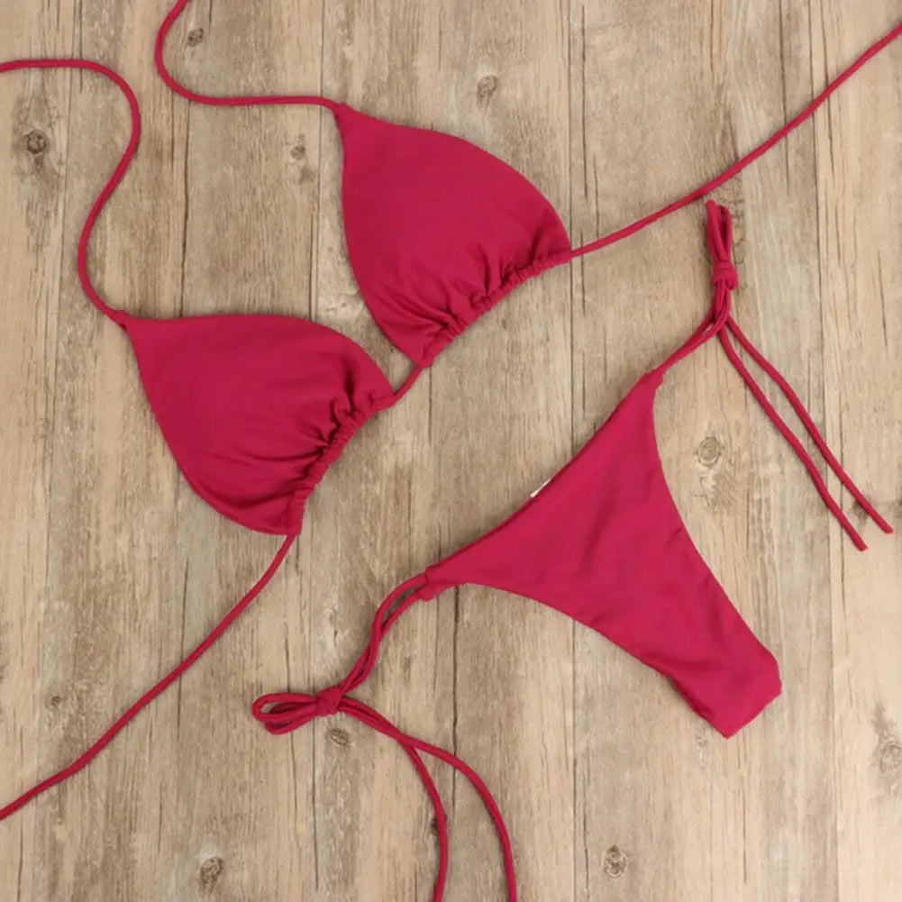 2 Stück Bikini Set - Elegant Bikinis Einfarbig Halter Neck Strap Tanga Brazilian - Schwimmbekleidung Badeanzug Frauen Schwimmanzug Set Strand