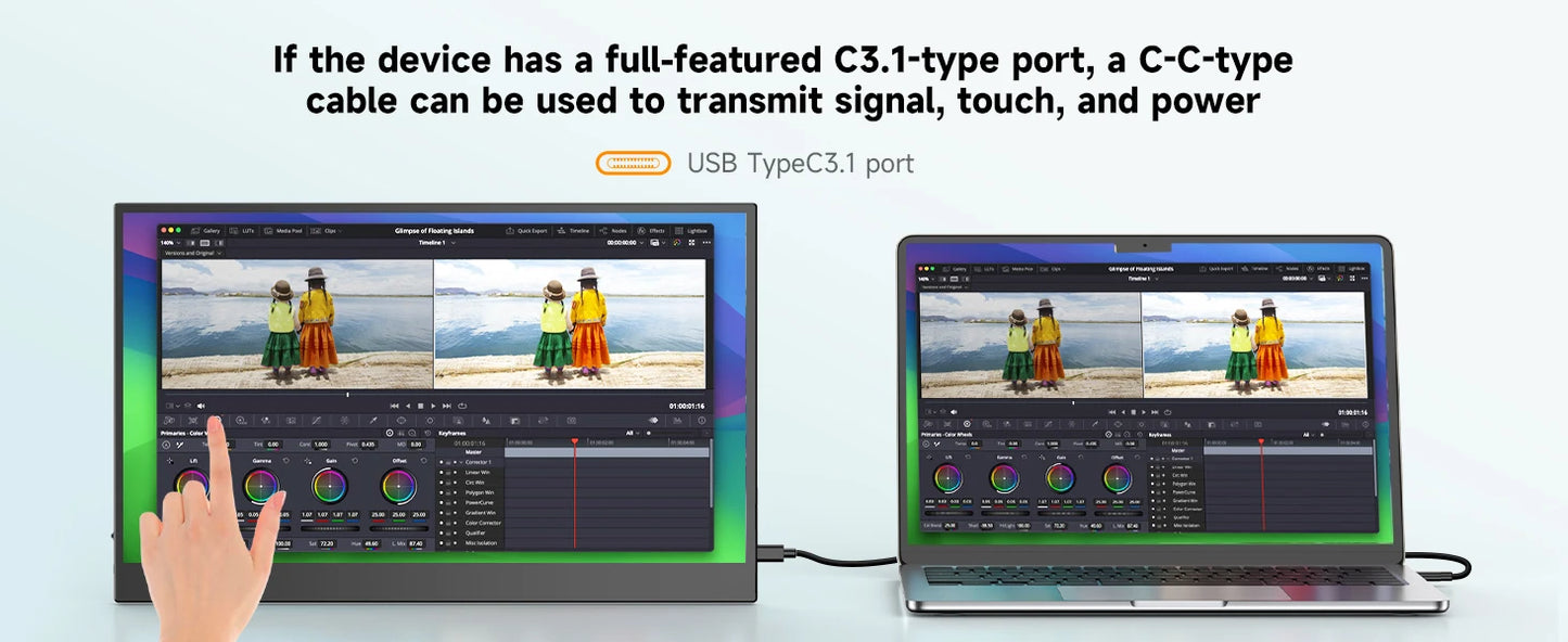 UPERFECT 15,6 Zoll Touch Monitor - Aufl. 1920x1080, 300 CD/M2, 60 Hz