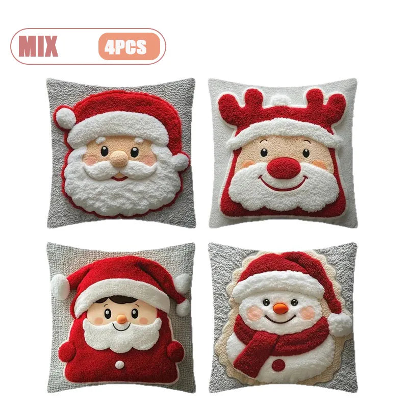 Christmas Pillow Cover Snowman and Reindeer Digital Print Sofa Cushion for Home Office and Living Room Festive Decoration