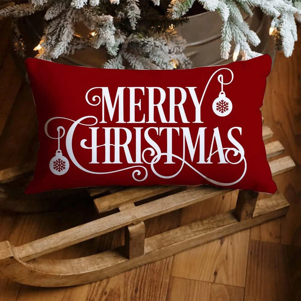 Merry Christmas Decorative Pillow Cover 30x50cm Linen Throw Pillowcase Christmas Decorations Home Decor Bedroom Cushion Cover