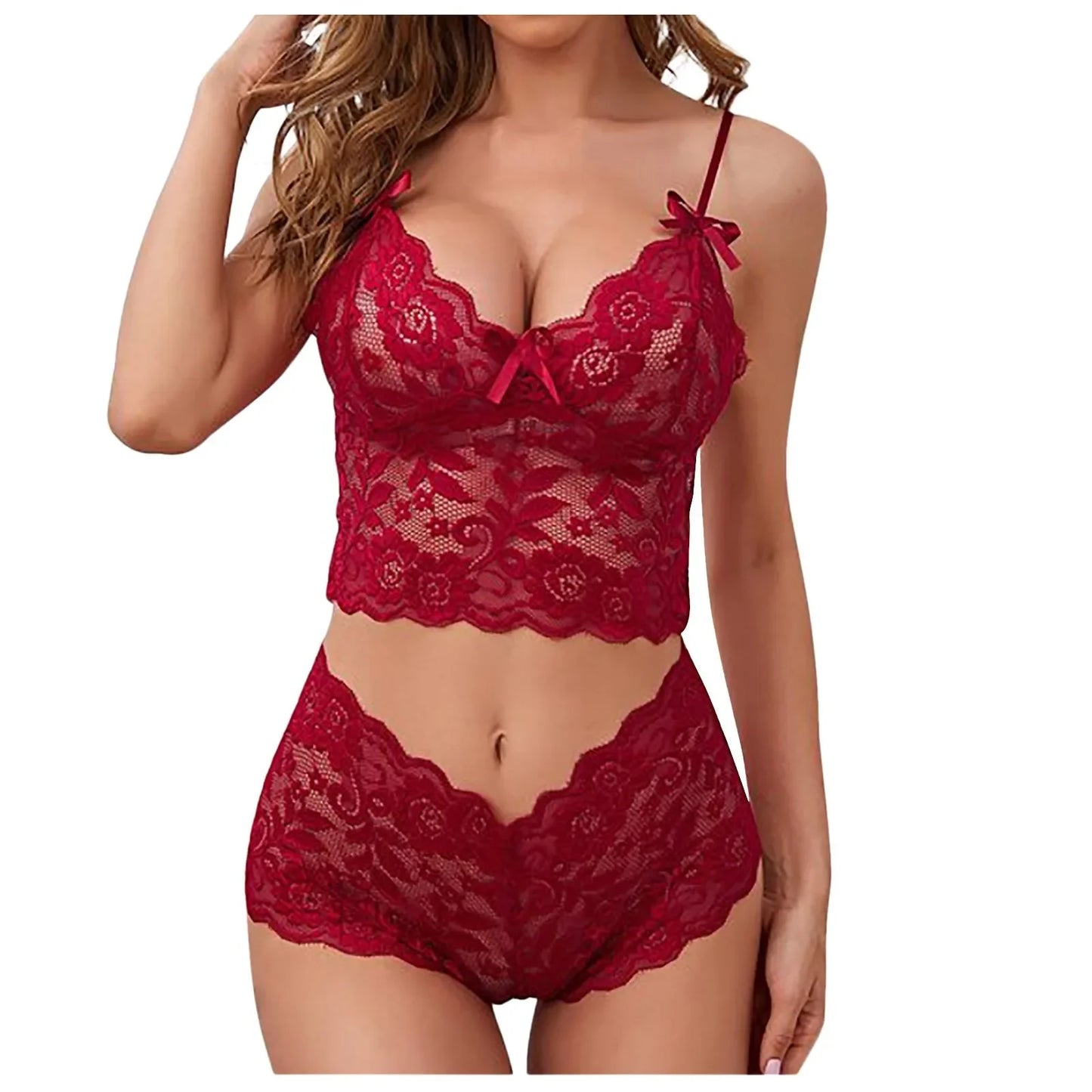 New 2Pcs/Set Women Lingerie Women Bra elegant Breathable Lace Two Piece Lace Bra Nightwear Sets For Female With Bow Ropa De Mujer