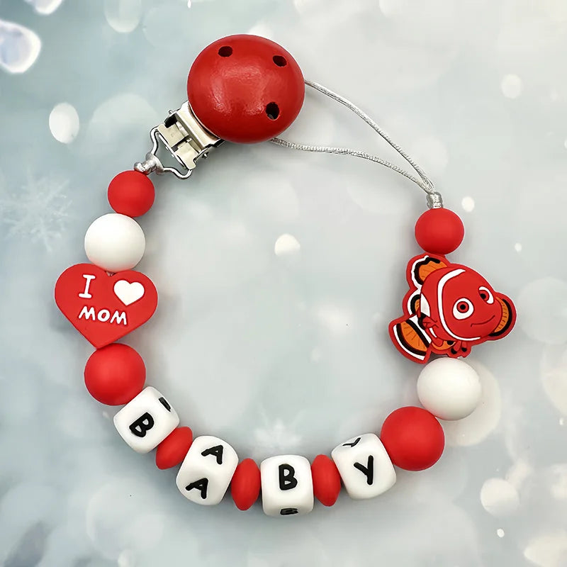 Personalisierte Schnullerkette mit Namen - Englische Buchstaben Baby Silikon Clips - Ketten Halter Beißring Anhänger Baby Geschenke
