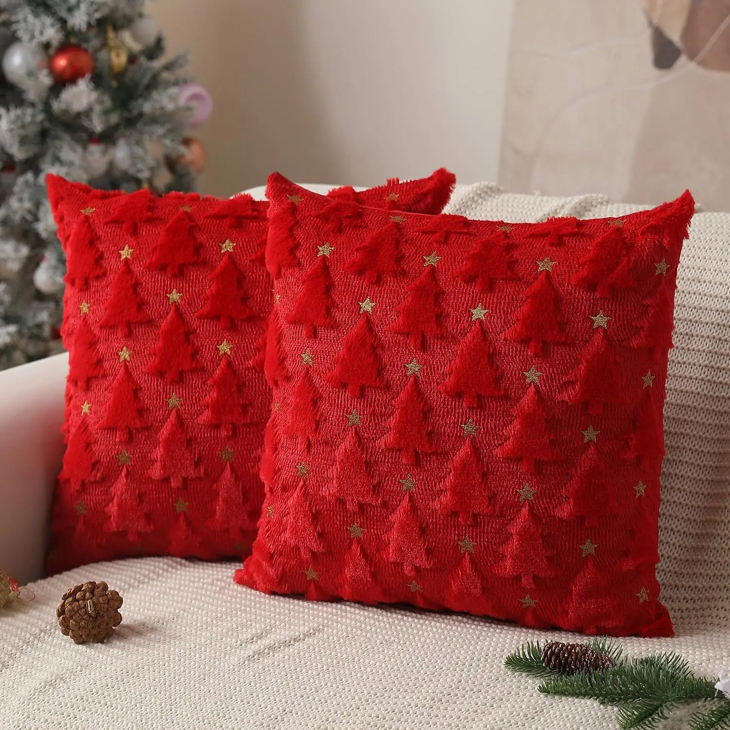 1pc Christmas Pillow Case Decorative Throw Cushion Set - Knitted Christmas Tree Pattern for Living Room Sofa Cushion Cover
