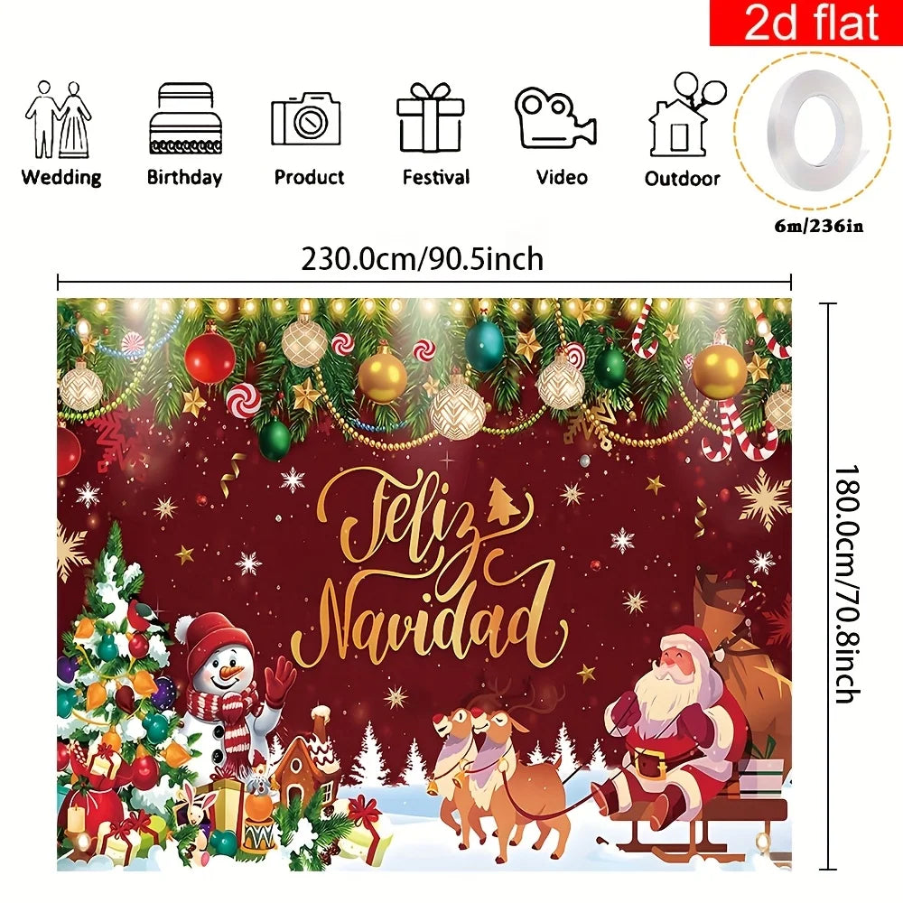 2D flat banner, 1pc, Christmas decoration banner, polyester, Spanish snow Santa Claus elk snowman pattern