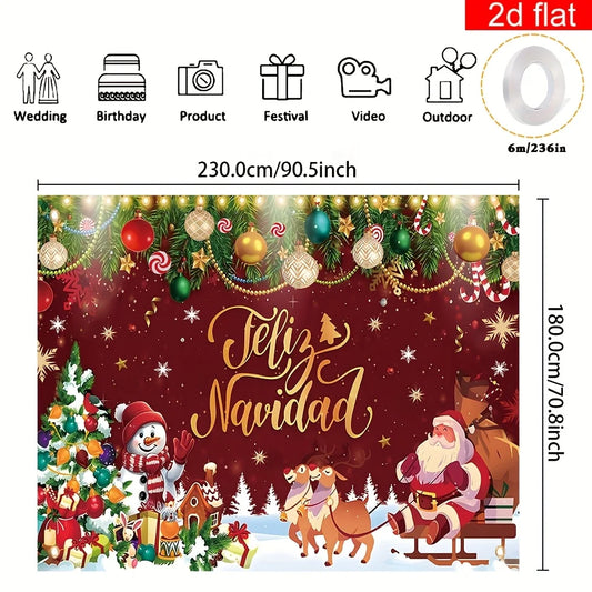 2D flat banner, 1pc, Christmas decoration banner, polyester, Spanish snow Santa Claus elk snowman pattern