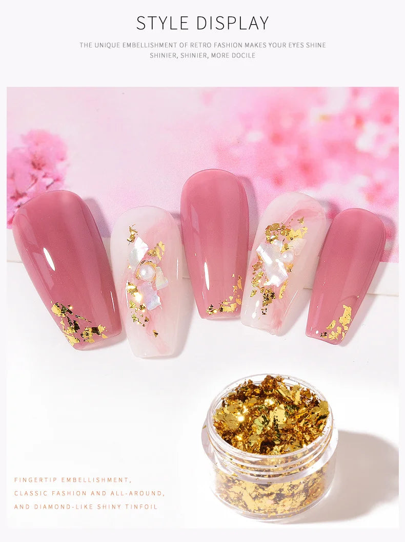 Rose Gold Silver Irregular Foil Paper Fragments Nail Art Sequin Sticker Glitter DIY Manicure UV Gel Polish Nail Decoration Tools