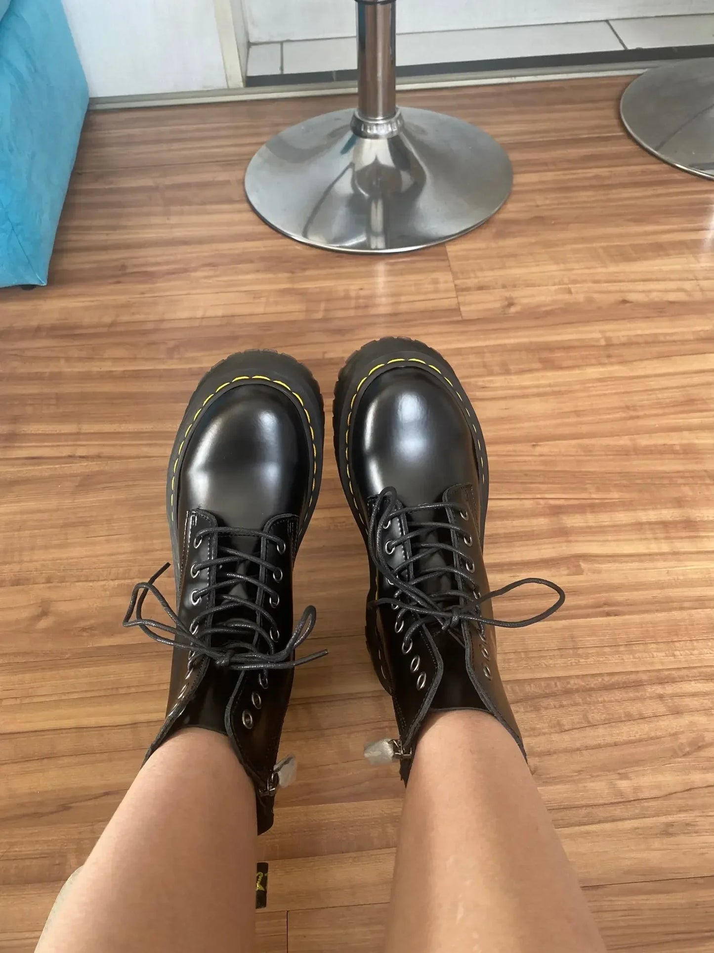 Ghete cu platformă din piele naturală CN Guangdong - Înălțimea tocului 3-5 cm, Platformă 2 cm, Mărimea EU 36-41