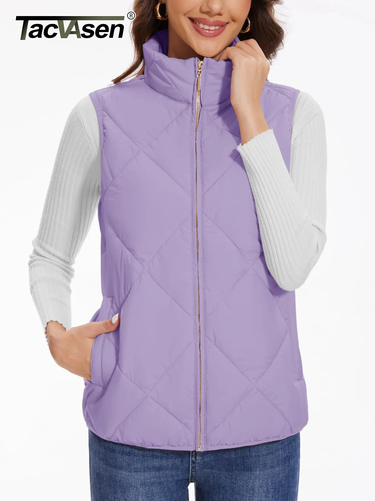 TACVASEN Steppweste Damen gefüttert - 4 Taschen, 95%