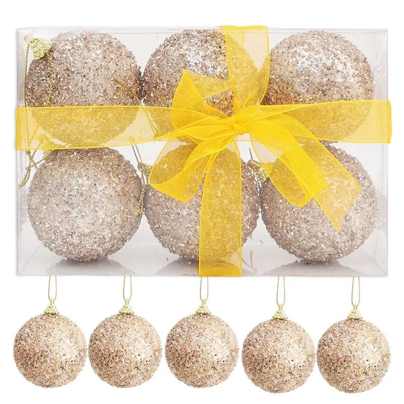 Choice Kugeln Glitter - Durchmesser 6 cm, 6er Pack, Champagne Gold