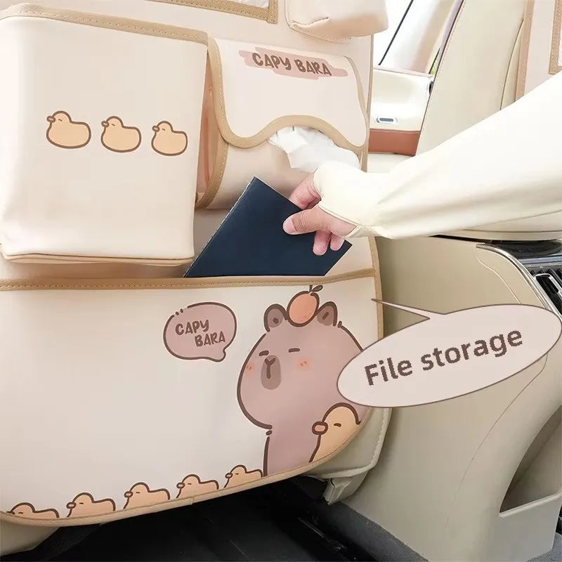 Car seat back storage bag Hanging bag Car seat back anti-kick mat multi-functional cute in-car storage bag