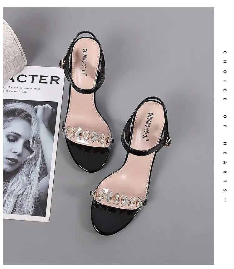 Elegant Sandals Ladies 2023 Shoes for Women Sandals Summer 2023 Fashion Crystal Transparent Thin High Heels Sandals Female 35-40