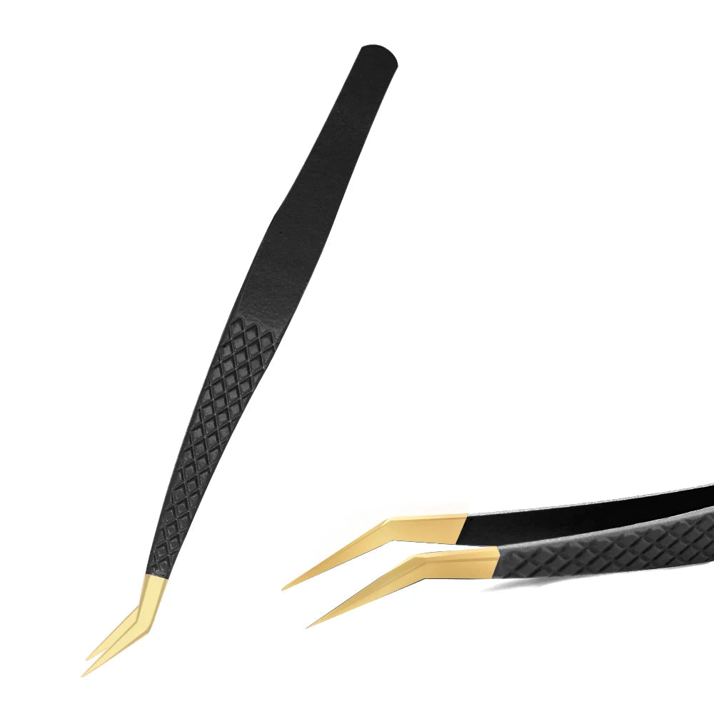 Eyelash Tweezer Black Stainless Steel Superhard Precision Anti-Static Tweezers Grafting Lashes Extension Supplies Makeup Tools