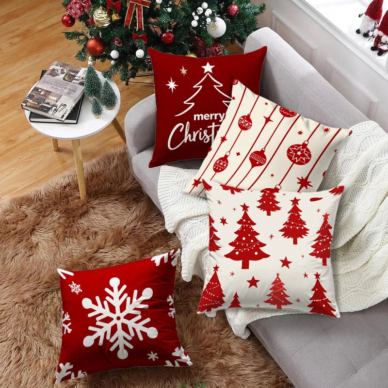 Christmas Tree Snowflake Print Pillowcase Merry Christmas Decorations Room Decor Flax Pillow Case Room Decoration Pillow Cover