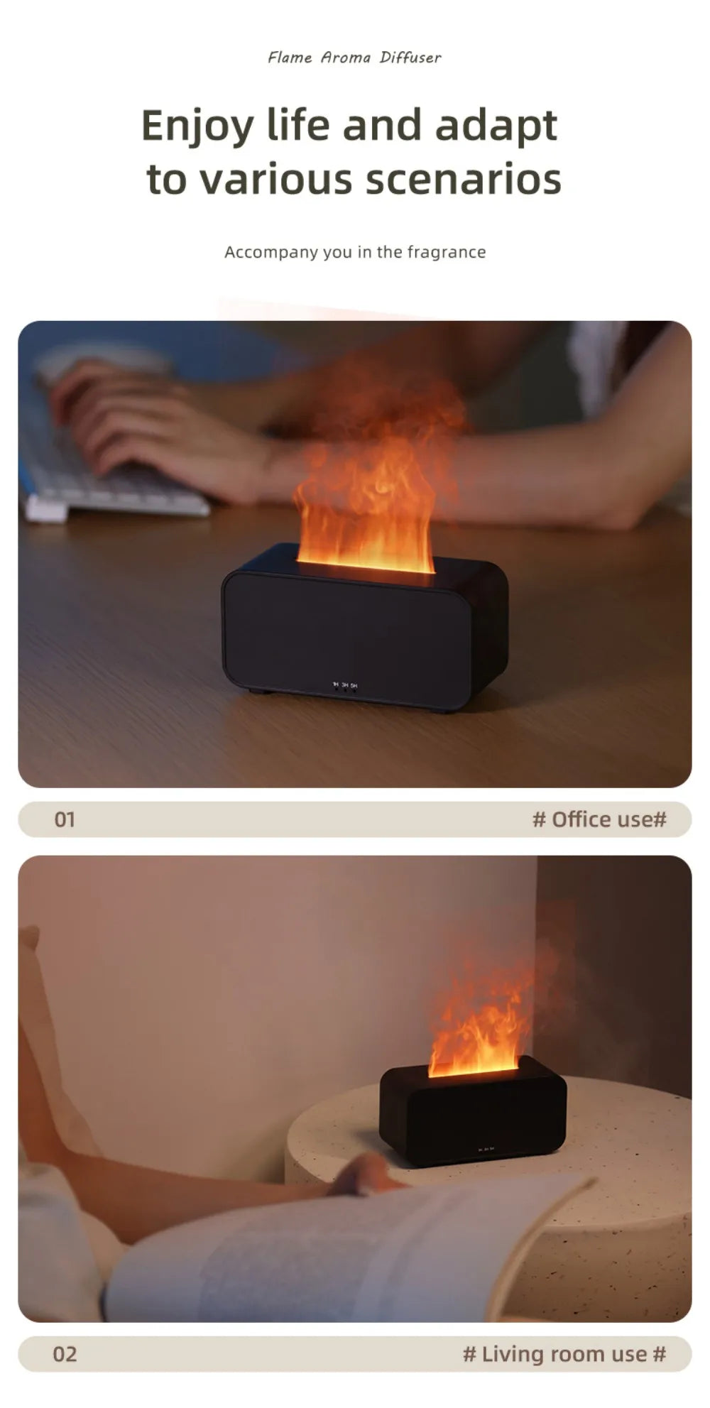 Humidifier Flame Aromatherapy Diffuser Can Add Essential Oils 7 Colours Flame Diffuser Timing Protection USB Desktop Humidifier