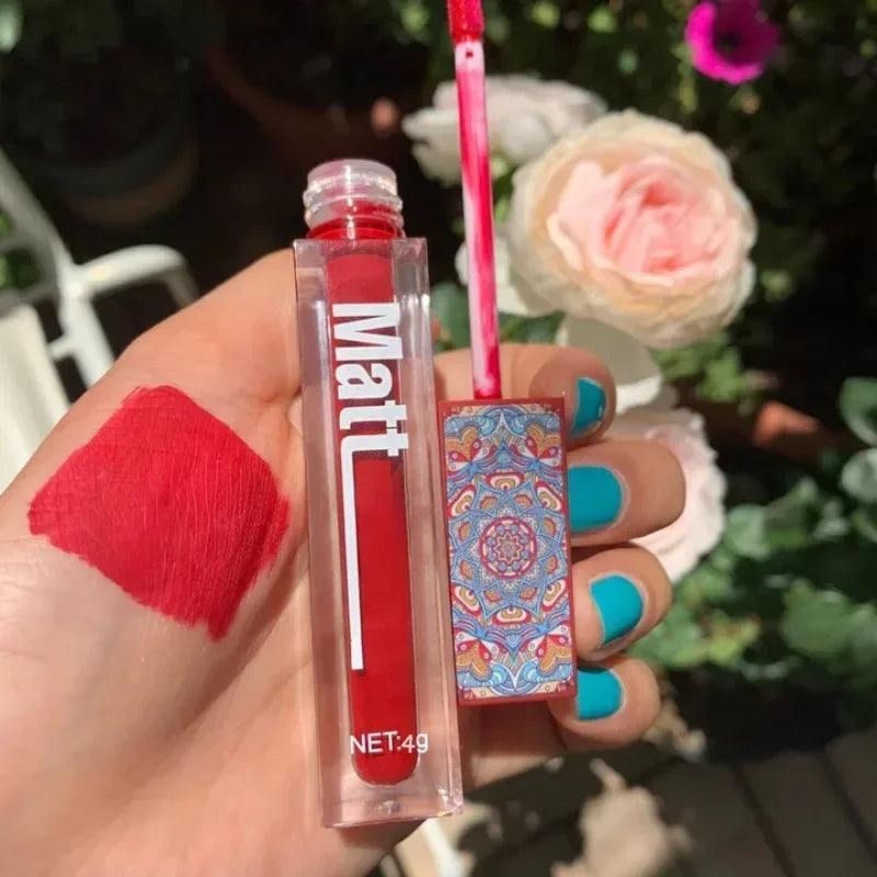 Waterproof Matte Nude Lip Gloss Brown Nude Pigment Dark Red Long Lasting Velvet Liquid Lipstick Women Makeup Lip Glaze 1pcs