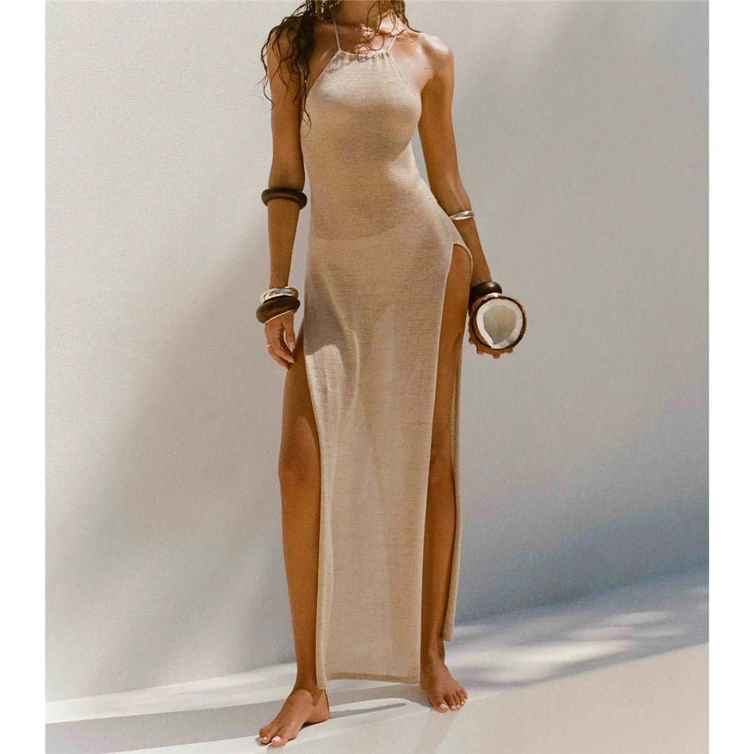 Elegant 12 Farben High Slit Häkel Gestrickt Maxi Kleid - Lang Strand Cover Up Urlaub Party Kleider Strandmode