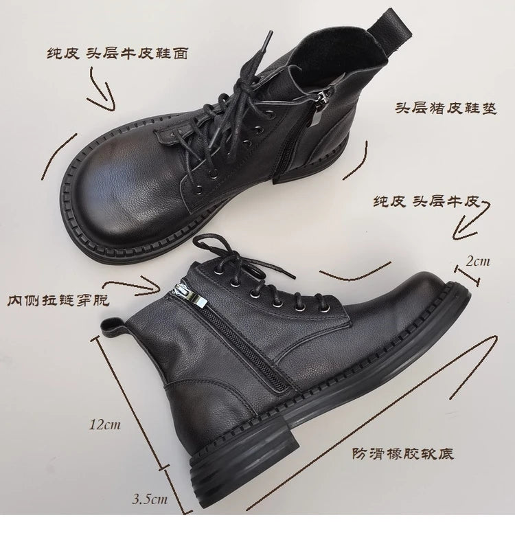 Ghete la gleznă Careaymade, piele naturală, variantă lată - mărime mare, înălțime toc 3-5 cm, căptușeală din lână